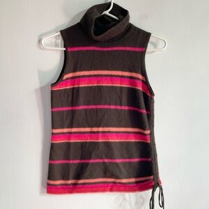Angora and Cashmere Turtleneck Sleeveless Sweater Brown Pink Striped Womens S